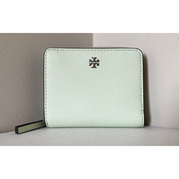 New Tory Burch Emerson Mini Saffiano Leather Wallet Meadow Mist - Picture 1 of 5